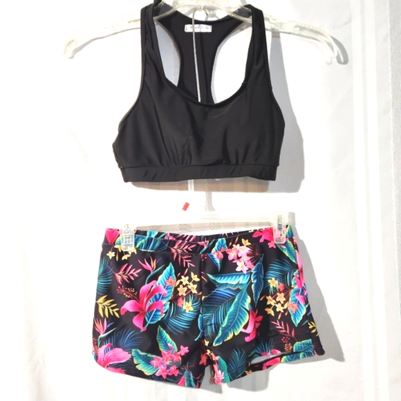 WENLY ZENG 2PC SWEATSUIT BLACK CROP TOP FLORAL PRINT  BOTTOM SIZE SMALL - Picture 3 of 13